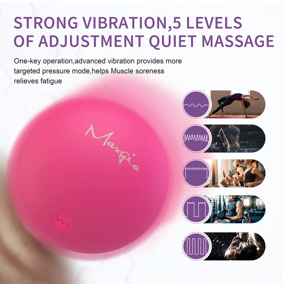 Maxgia Single Massage Ball, 3" Vibrating Massage Roller Ball with 5 Vibrations, Red