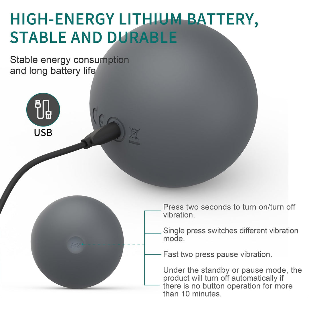 Bola de masaje eléctrica Maxgia, bola única, juego de 3 colores (gris, púrpura, rojo)