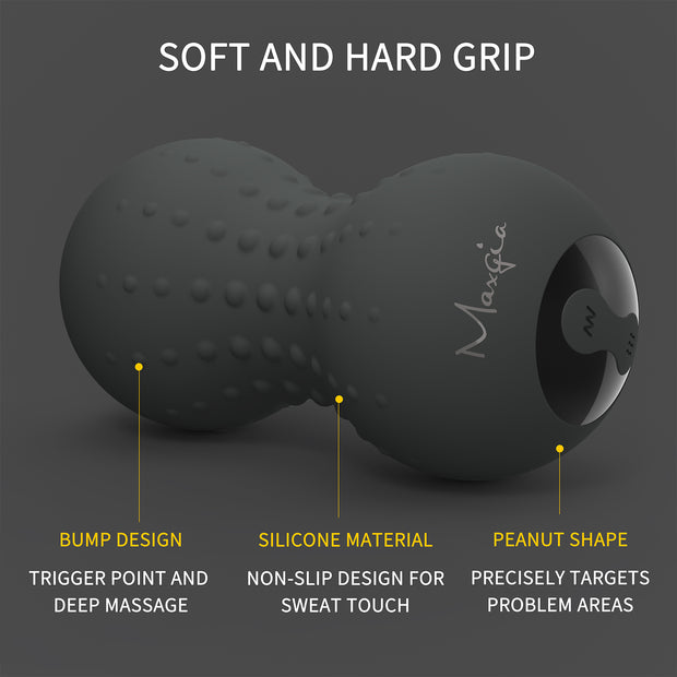 Maxgia Double Massage Ball, Heating Peanut Roller With 5 Vibrations, Gray