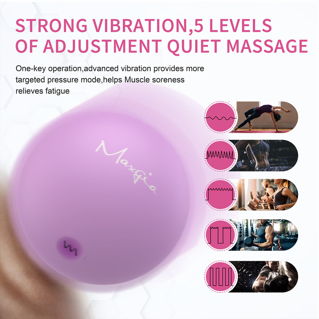 Maxgia Vibrierender Massageball mit 5 Geschwindigkeiten, Roller Ball, Violett